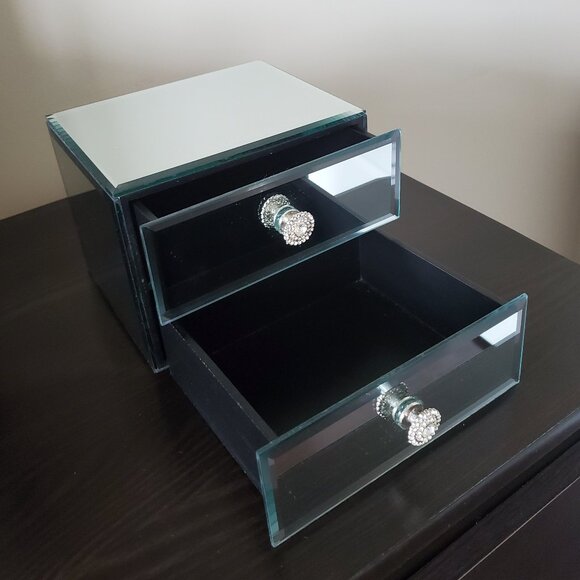 Mirror 2-Drawer Jewelry Box with Rhinestone Knobs - Picture 3 of 3